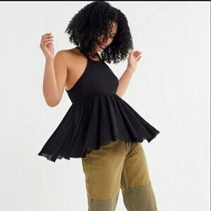 Urban Outfitters Top Womens Small Black Racerback Babydoll Thermal High Neck